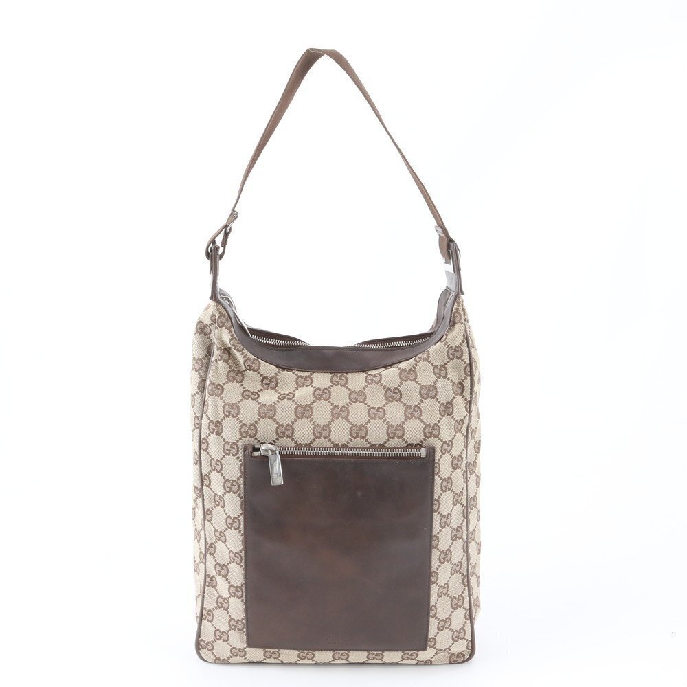 Gucci GG Canvas Hobo Leather Shoulder Bag Handbag
